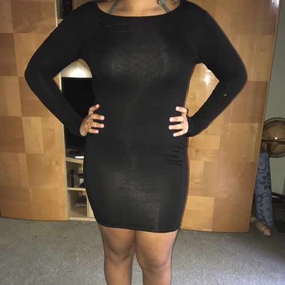 boohoo long sleeve black dress